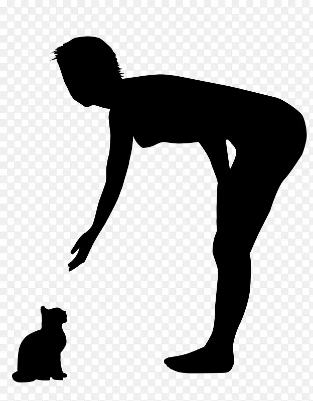 逗小猫的女人黑影