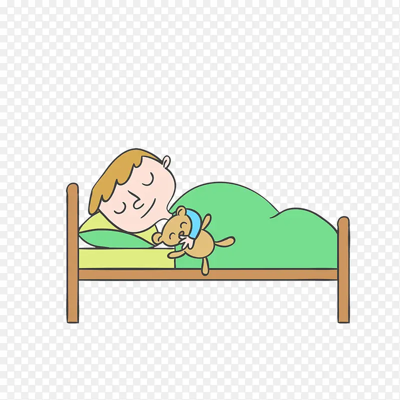 卡通抱着玩偶睡觉的小男孩素材