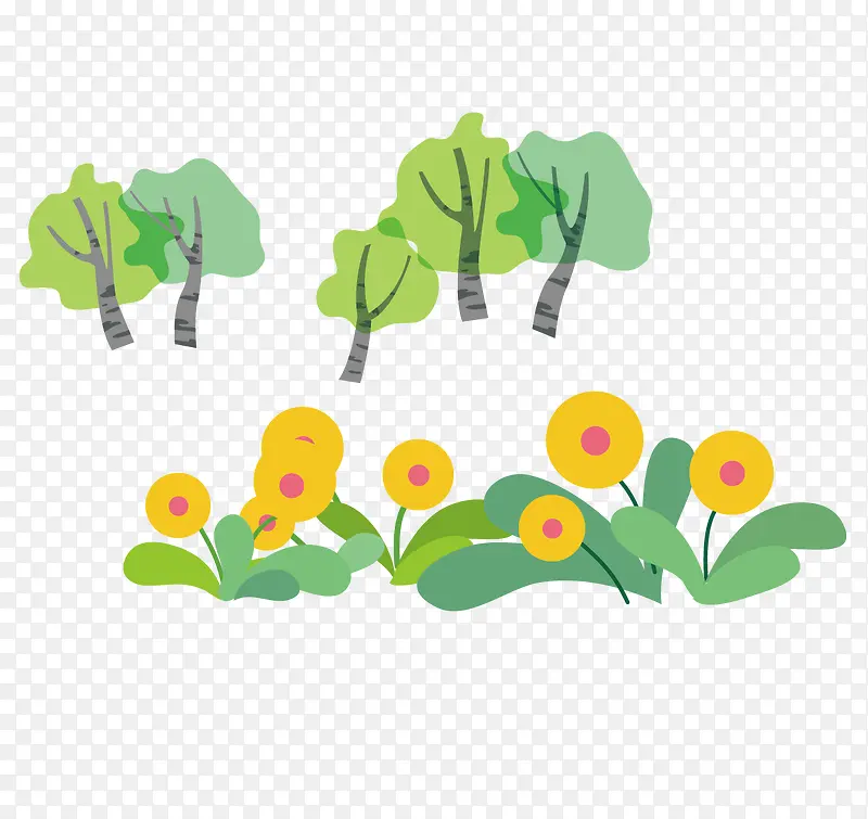小树林和黄色的花朵