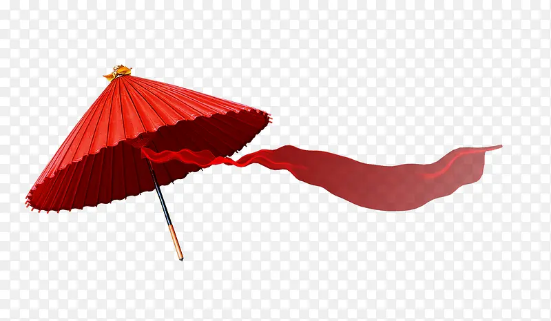 红色彩带油纸伞漂浮素材