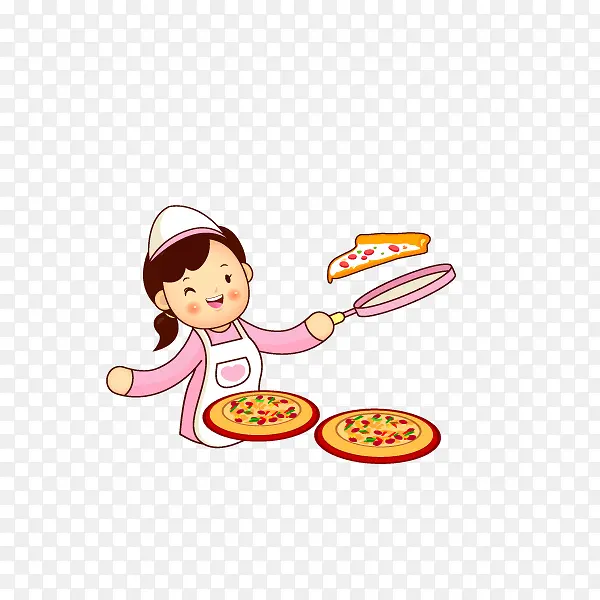 卡通厨师制作披萨
