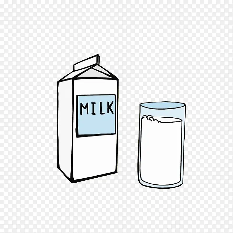 卡通手绘盒装奶和一杯牛奶素材