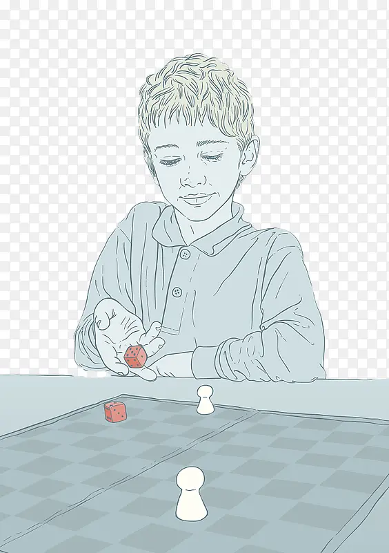 手绘蓝色下棋掷色子