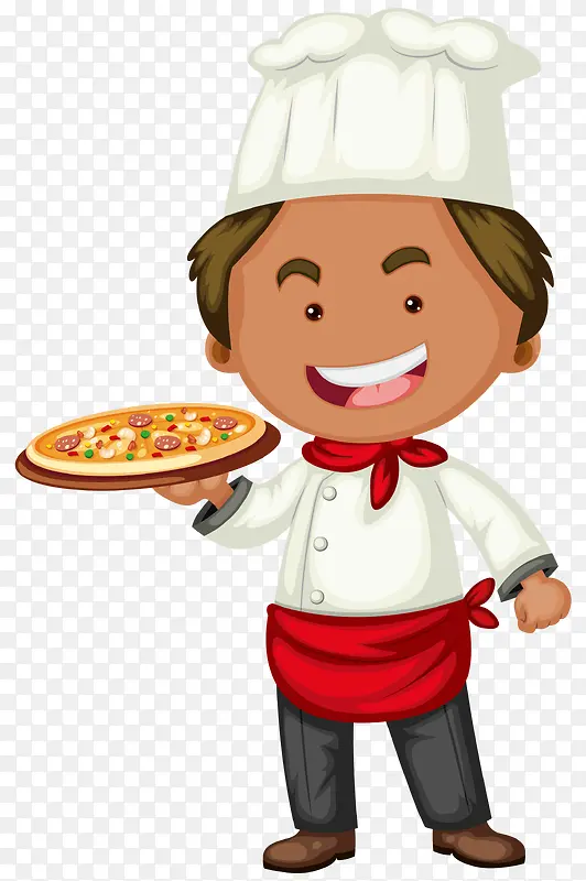 水彩卡通披萨厨师