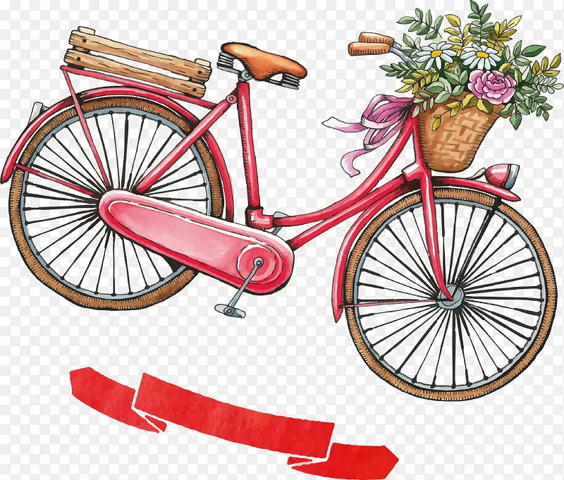手绘红色自行车