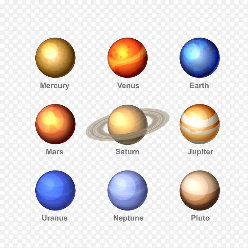 手绘九大行星星球eps