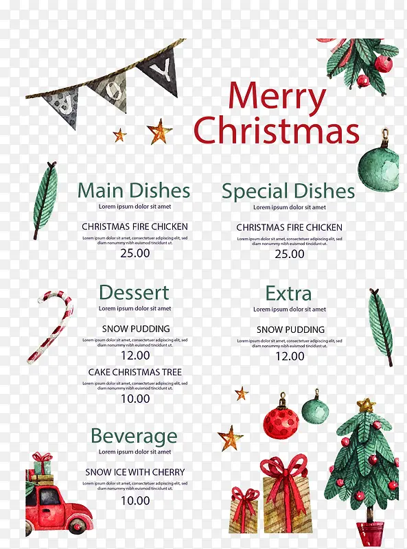 美丽圣诞节大餐菜单