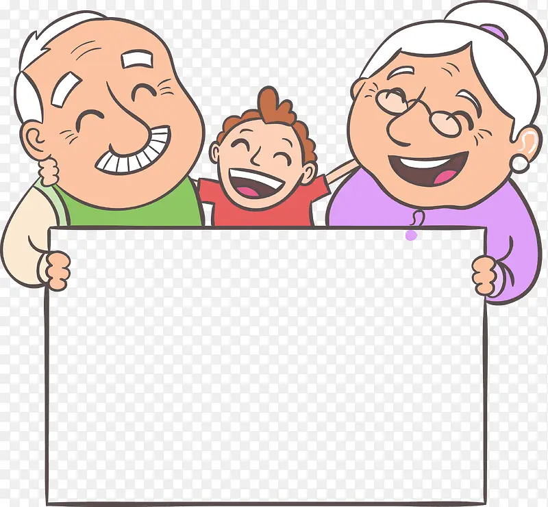 卡通老年夫妻和孙子