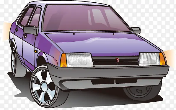 紫色复古小汽车矢量