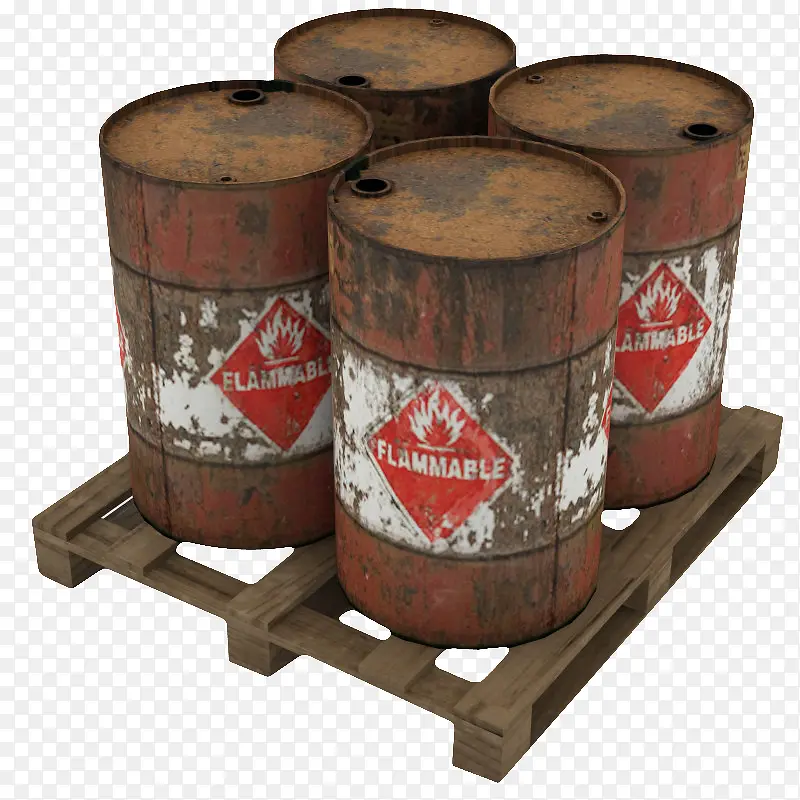 四个破旧棕色大桶装机油桶