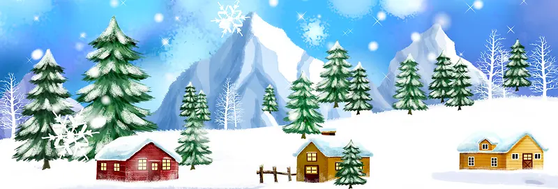 手绘卡通可爱冬季雪景背景
