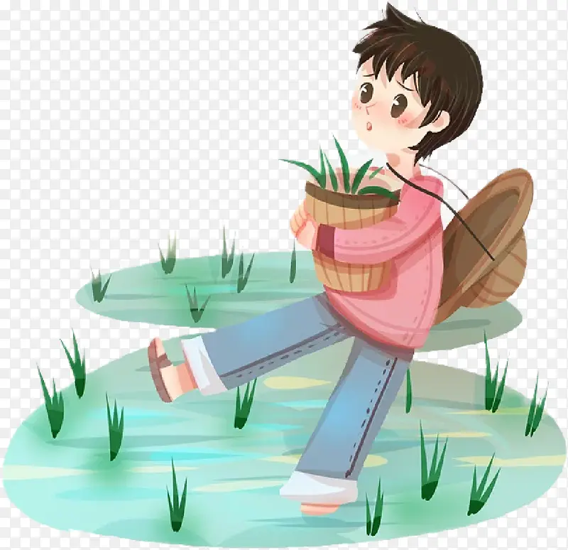 手绘春天插秧