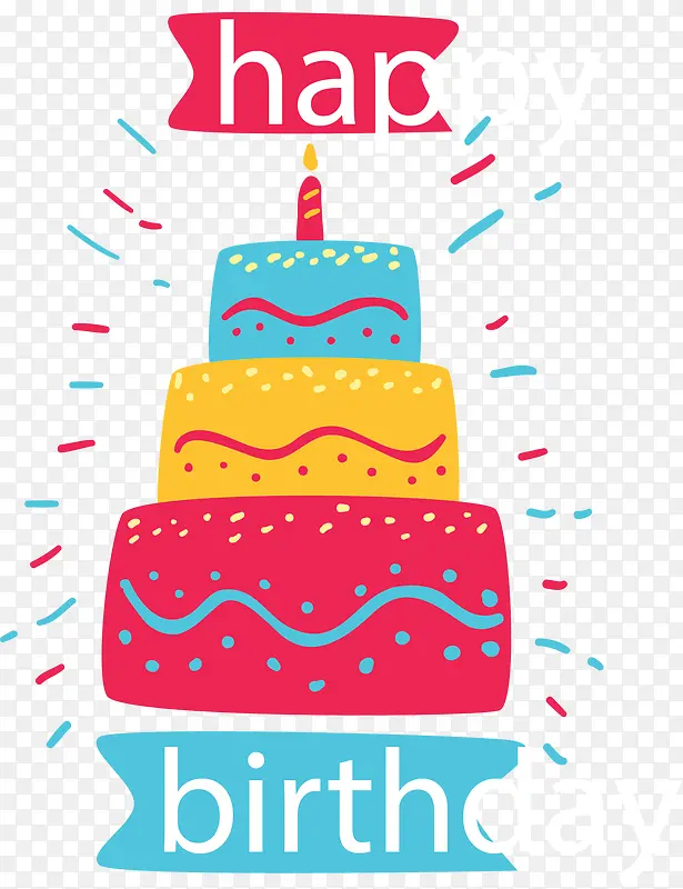 彩色三层生日蛋糕