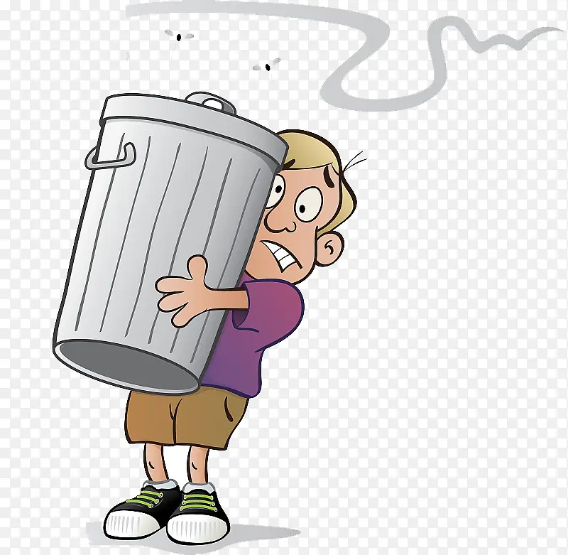 漫画设计抱着垃圾桶的人