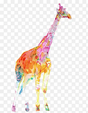 彩色水彩长颈鹿免扣素材