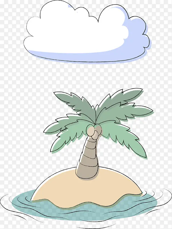 云雾椰子树矢量手绘卡通旅游元素