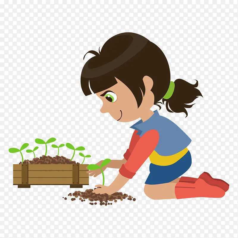 植树节女孩栽培树苗