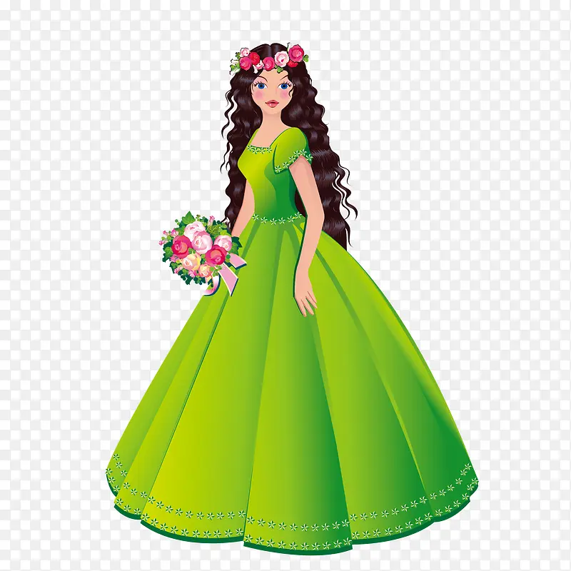 身穿绿色礼服的美丽公主