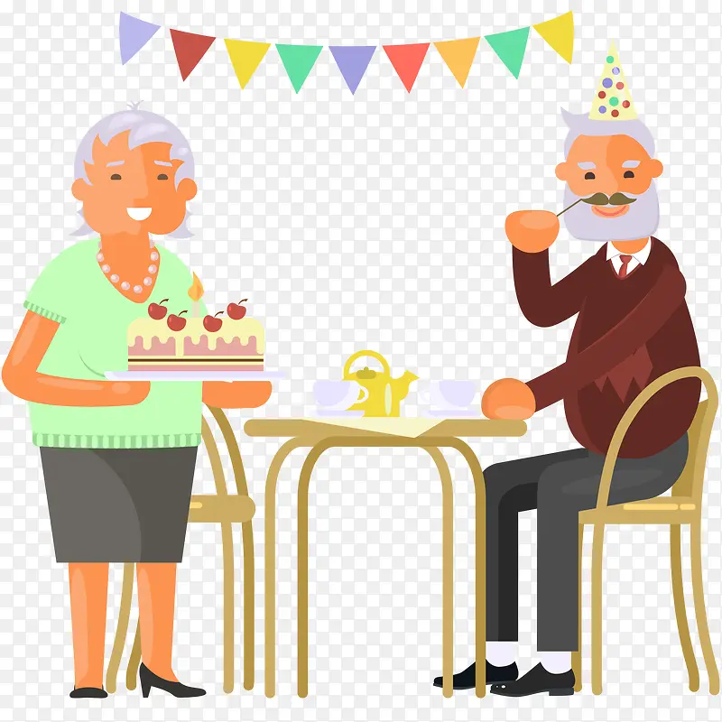 老年夫妇庆祝节日插画