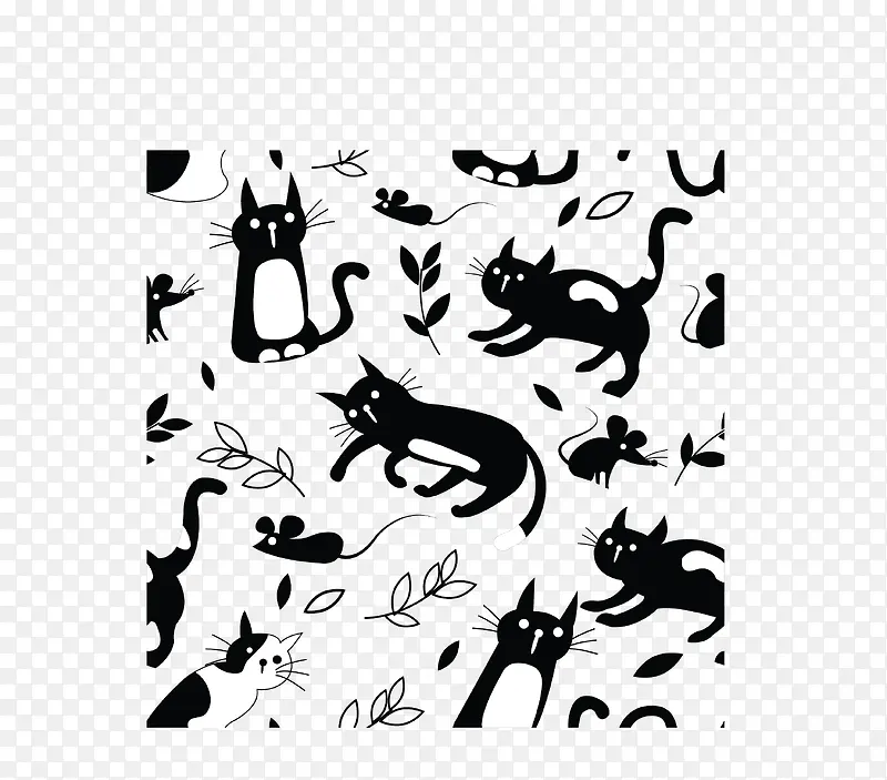 黑白卡通猫咪花纹