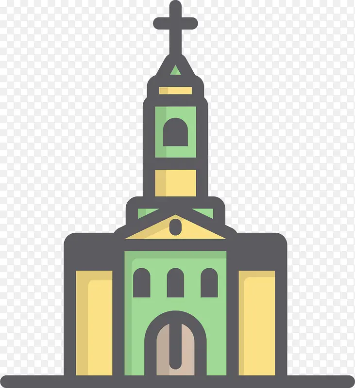 绿色卡通天主教婚礼教堂