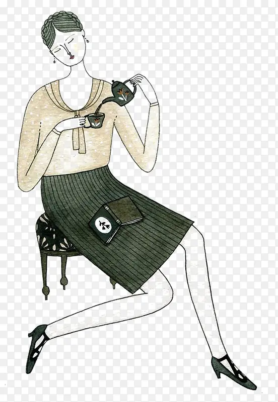 倒茶的女孩