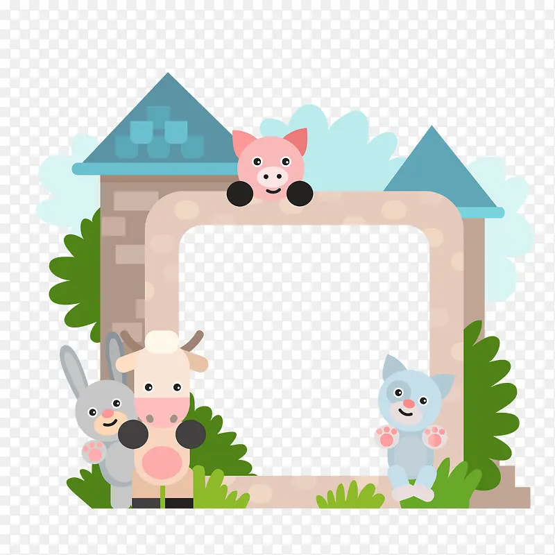 卡通城堡和动物边框