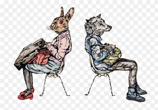 卡通兔子和大灰狼