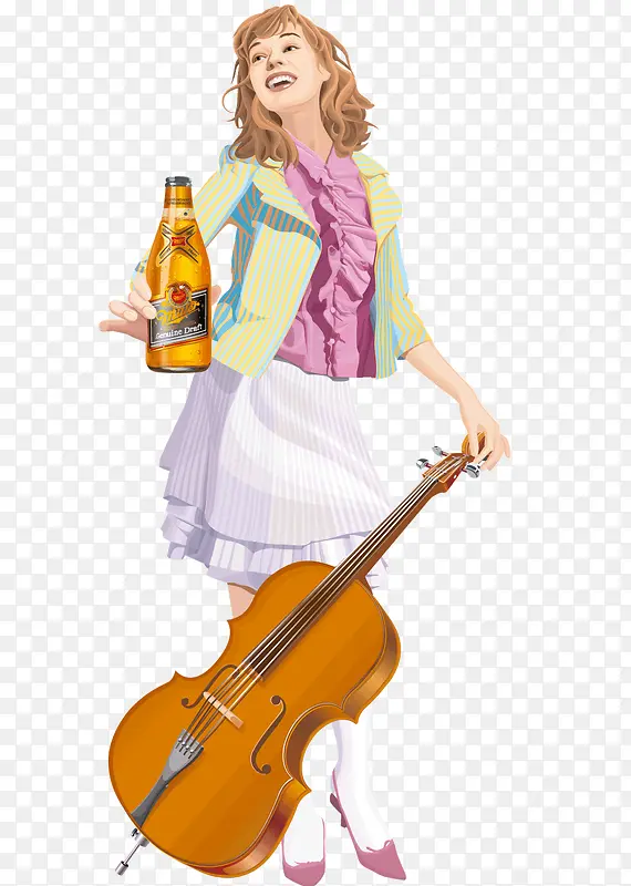 拿啤酒玩提琴的美女