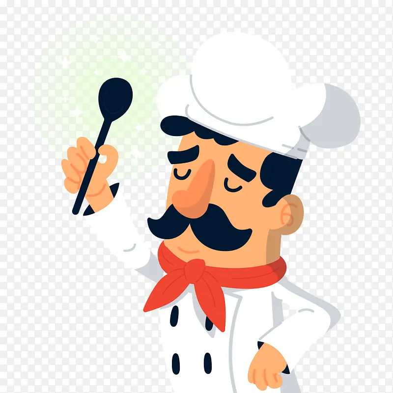 卡通举勺子的男厨师矢量图