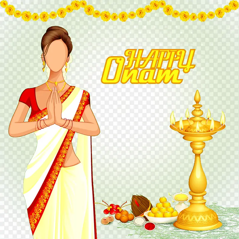 卡通印度风美女祈祷