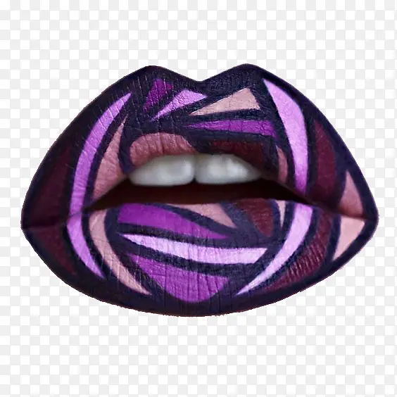 紫色系几何抽象唇妆唇画