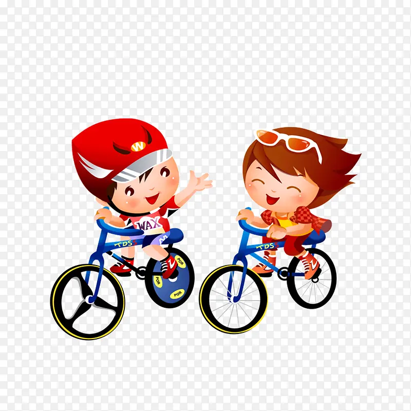 卡通男女孩骑单车