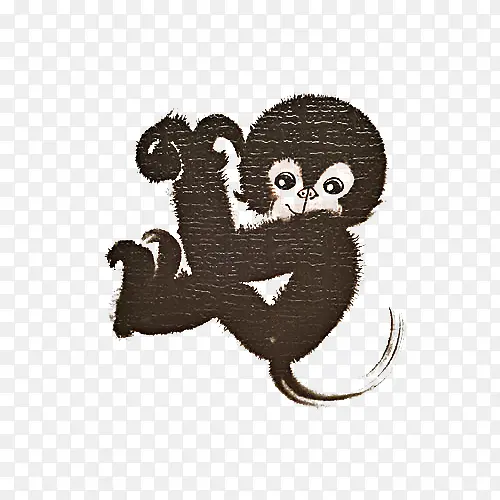 中国风国画可爱的水墨猴子免抠