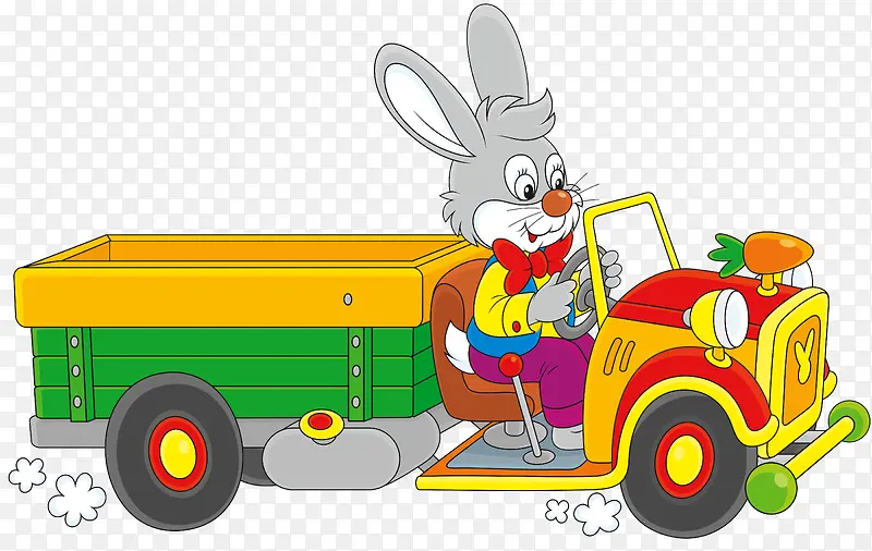 卡通手绘开车的兔子