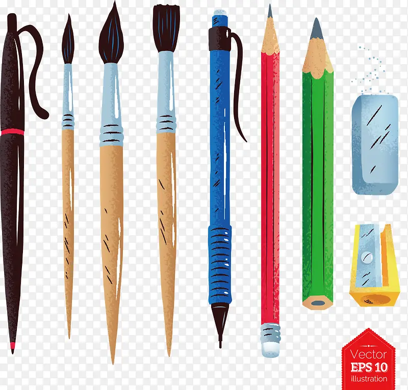 彩色的笔和毛笔矢量图