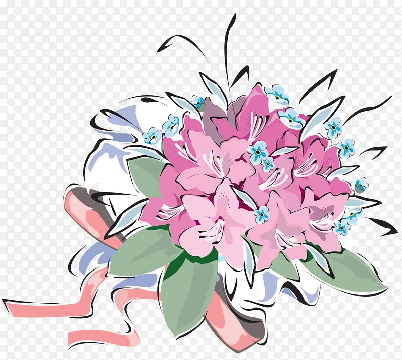 手绘艺术粉色飘带花束