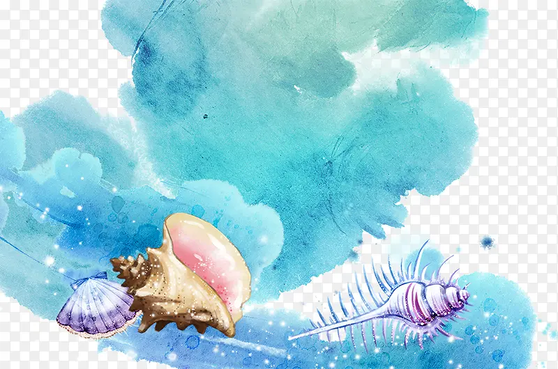 彩色创意水墨海洋生物插画
