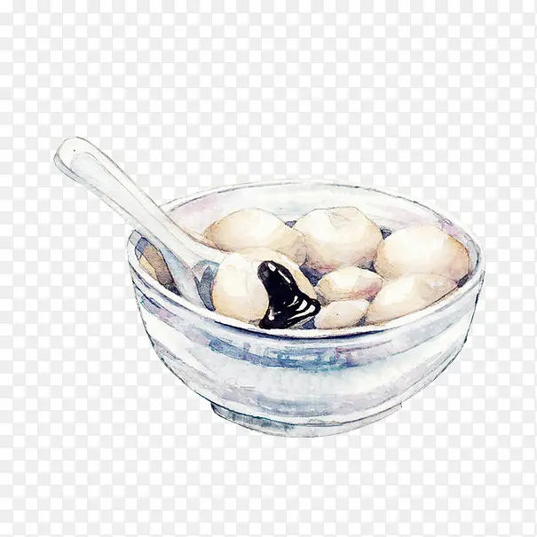 水彩卡通露馅的汤圆