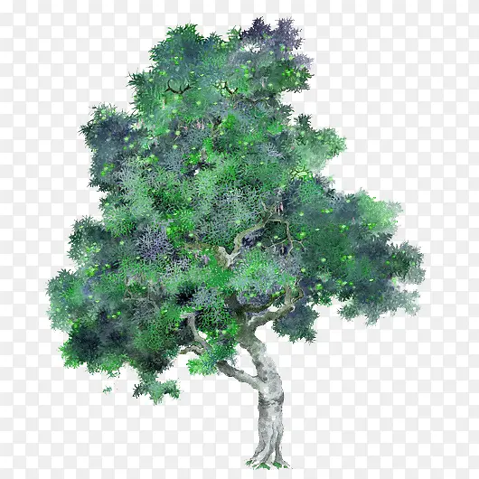 绿色水墨颜料大树装饰图案