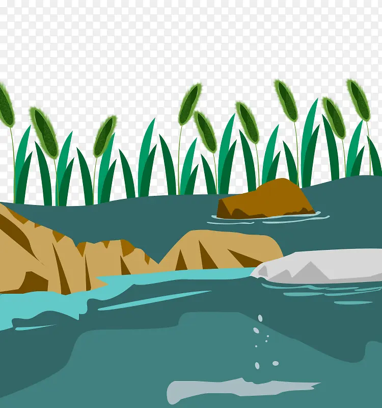 卡通手绘水彩河流背景