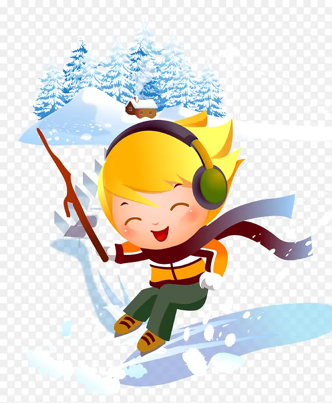 小孩子寒假旅游滑雪卡通图片