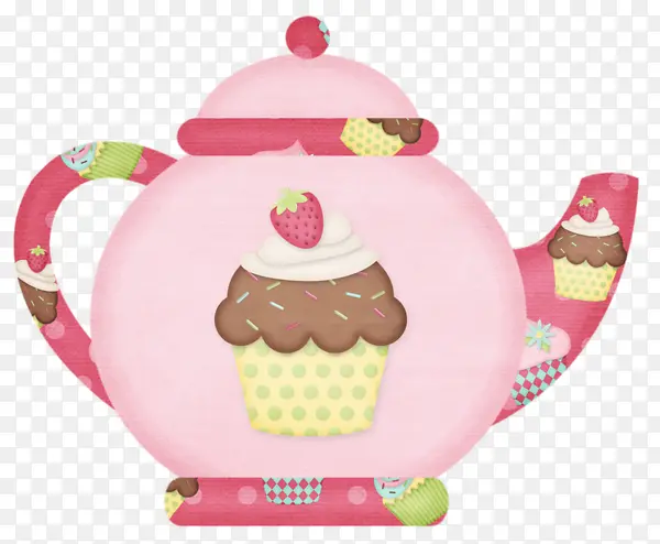 手绘奶油蛋糕图案粉色茶壶