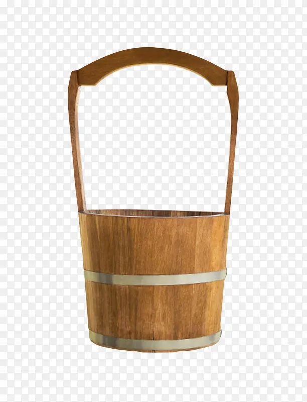 棕色容器木质提手的空木桶实物