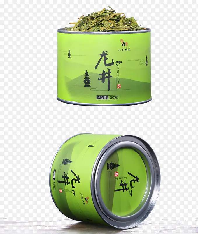 绿色龙井茶叶铁罐