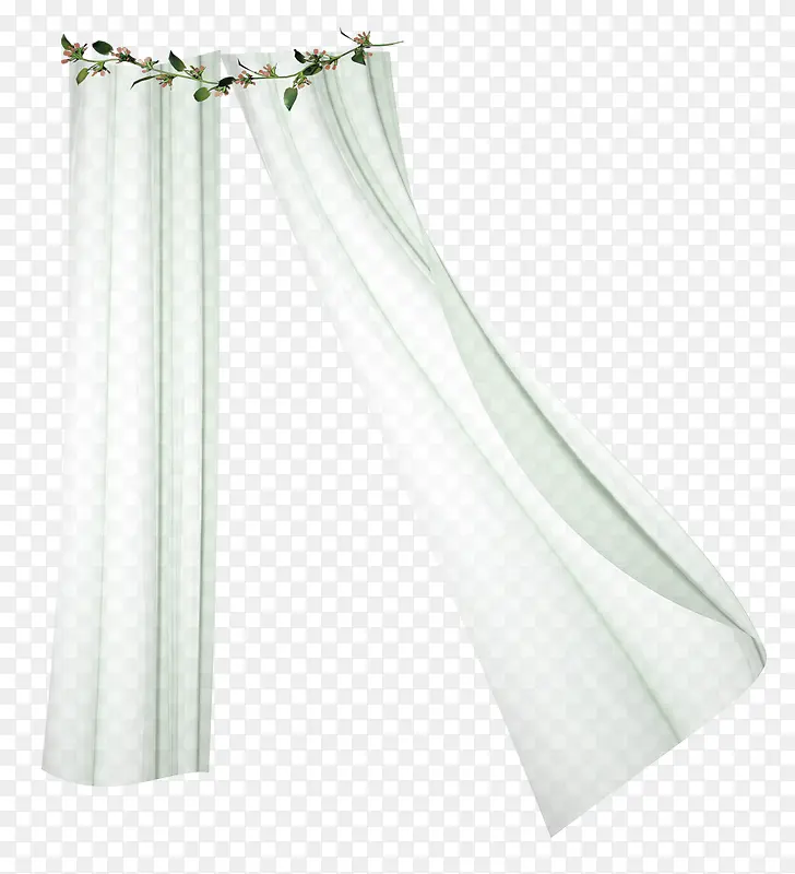 小花边框白色帘布