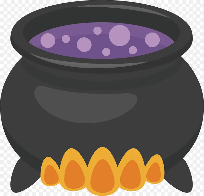 矢量图炉子里的紫色汤药