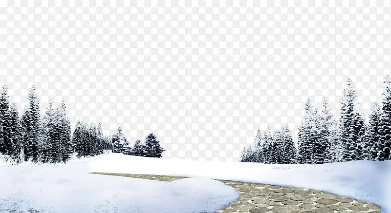 松林雪地免抠素材