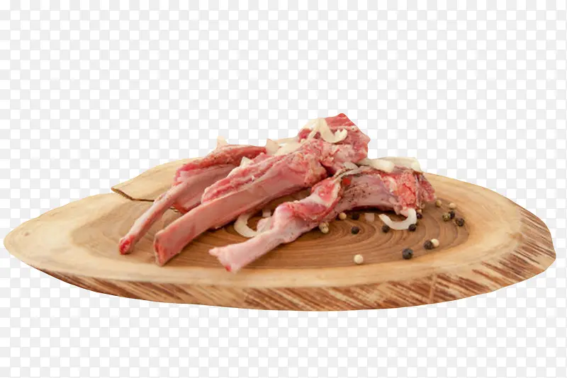 生鲜肉类砧板上的羊肉骨头实物