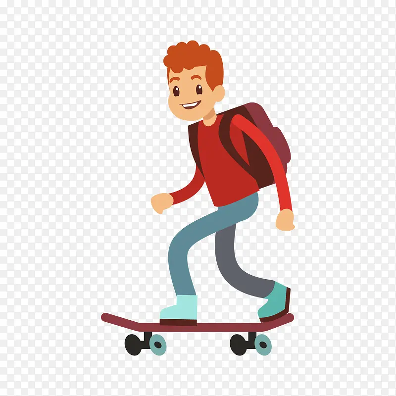 玩滑板的红色衣服男孩